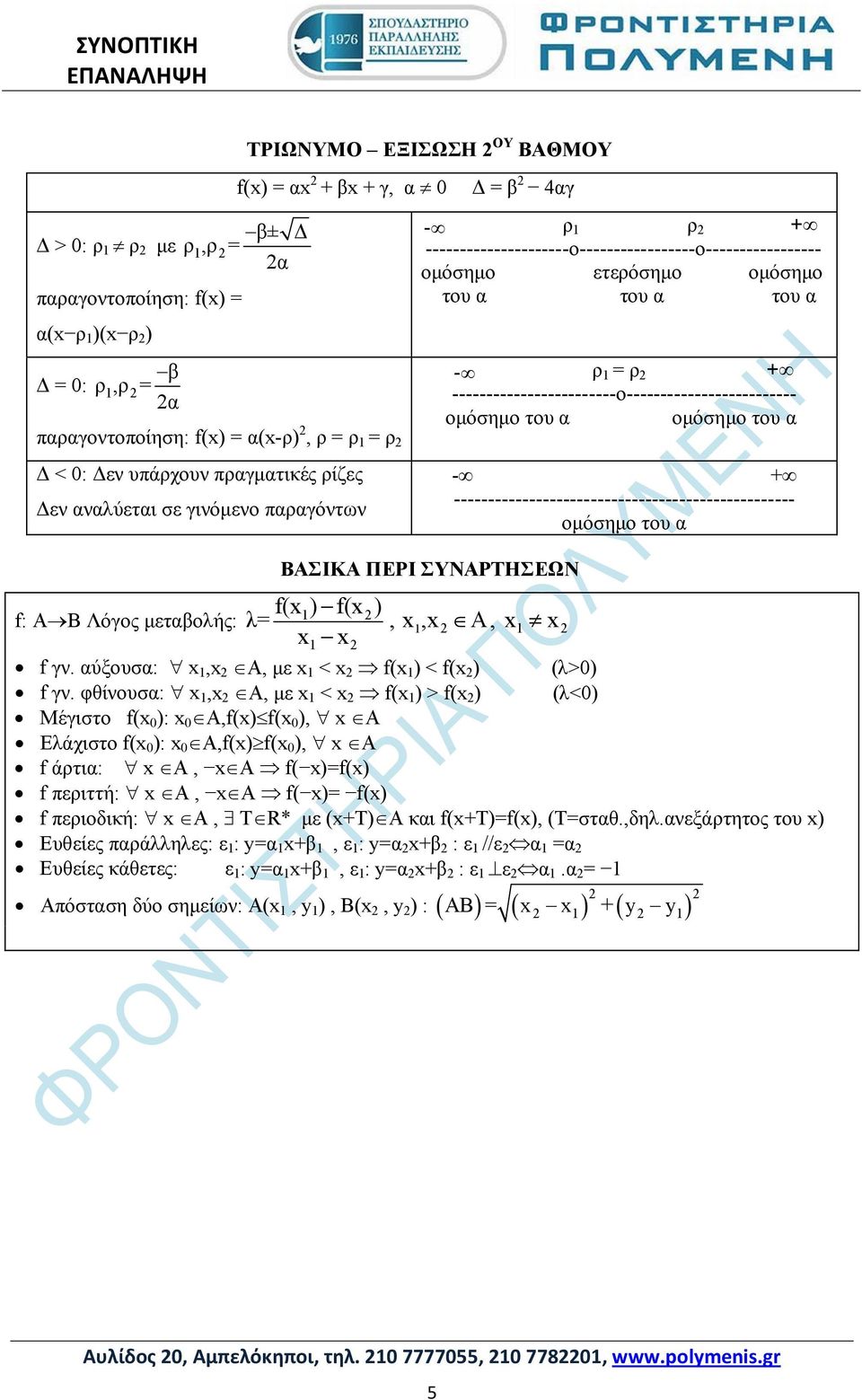 ------------------------ο------------------------- ομόσημο του α ομόσημο του α - + -------------------------------------------------- ομόσημο του α ΒΑΣΙΚΑ ΠΕΡΙ ΣΥΝΑΡΤΗΣΕΩΝ f(x 1) f(x ) f: A B Λόγος