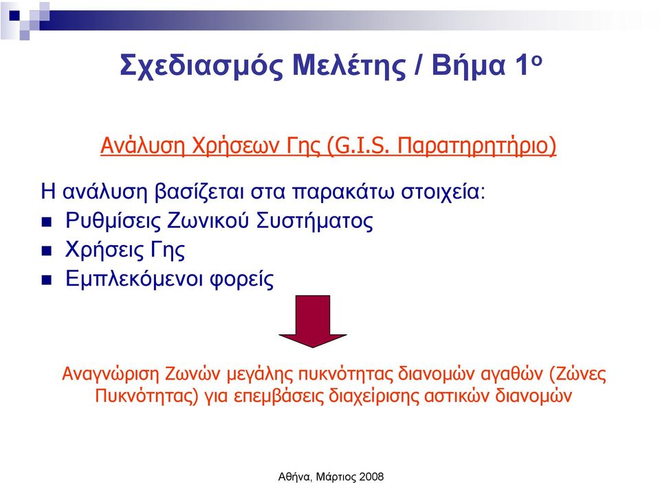 Ζωνικού Συστήµατος Χρήσεις Γης Εµπλεκόµενοι φορείς Αναγνώριση Ζωνών