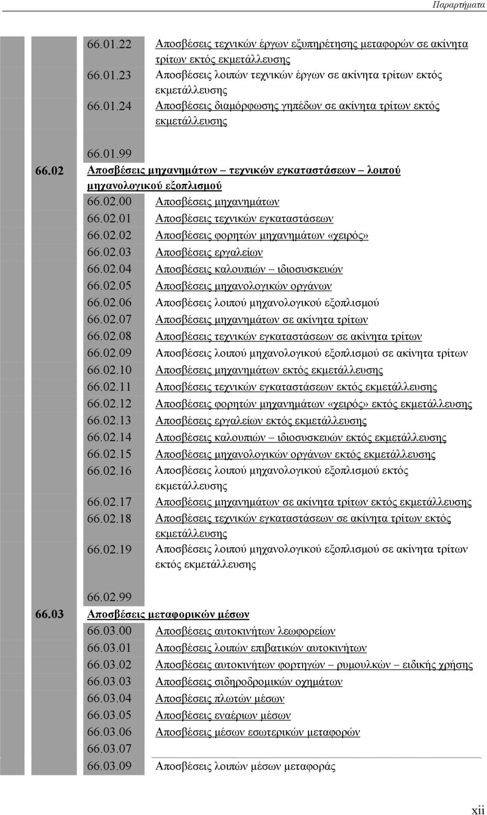 02.03 Αποσβέσεις εργαλείων 66.02.04 Αποσβέσεις καλουπιών ιδιοσυσκευών 66.02.05 Αποσβέσεις μηχανολογικών οργάνων 66.02.06 Αποσβέσεις λοιπού μηχανολογικού εξοπλισμού 66.02.07 Αποσβέσεις μηχανημάτων σε ακίνητα τρίτων 66.