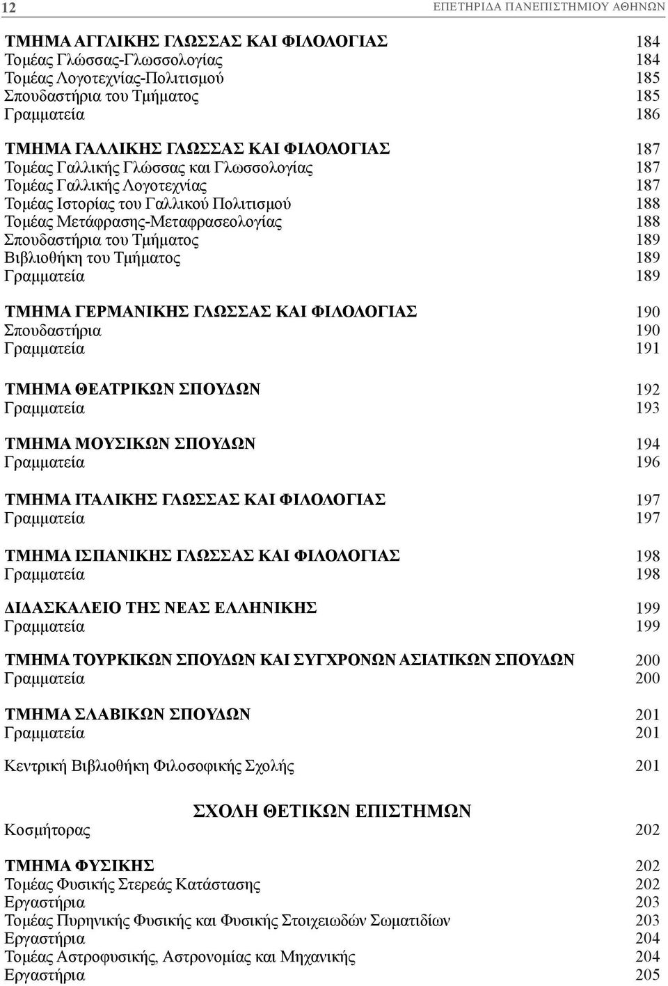 Σπουδαστήρια του Τμήματος 189 Βιβλιοθήκη του Τμήματος 189 Γραμματεία 189 ΤΜΗΜΑ ΓΕΡΜΑΝΙΚΗΣ ΓΛΩΣΣΑΣ ΚΑΙ ΦΙΛΟΛΟΓΙΑΣ 190 Σπουδαστήρια 190 Γραμματεία 191 ΤΜΗΜΑ ΘΕΑΤΡΙΚΩΝ ΣΠΟΥΔΩΝ 192 Γραμματεία 193 ΤΜΗΜΑ