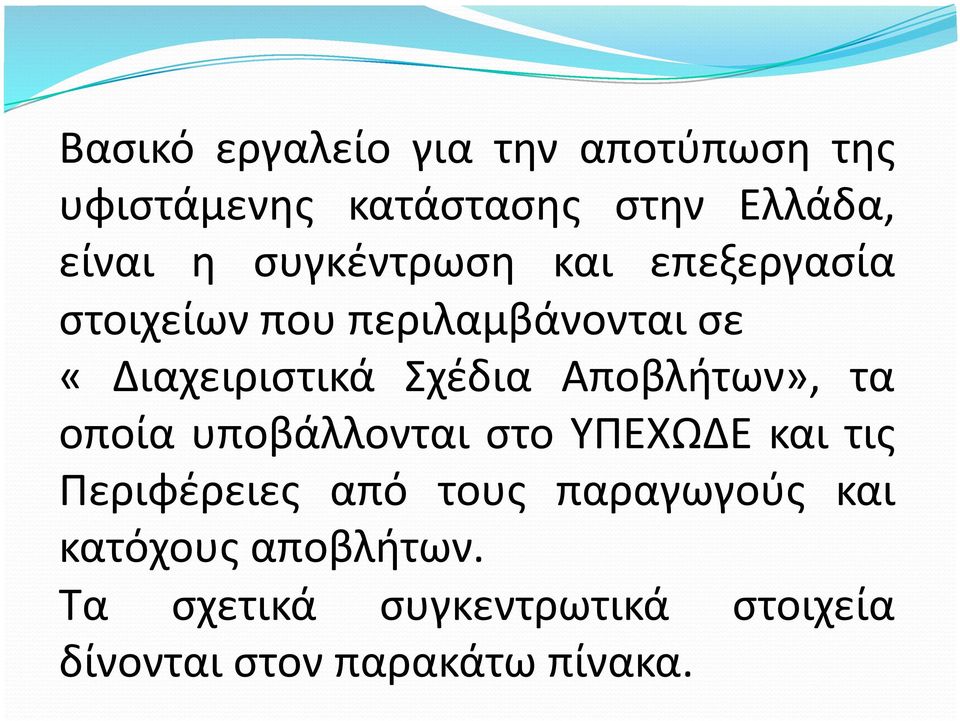 Αποβλήτων», τα οποία υποβάλλονται στο ΥΠΕΧΩΔΕ και τις Περιφέρειες από τους