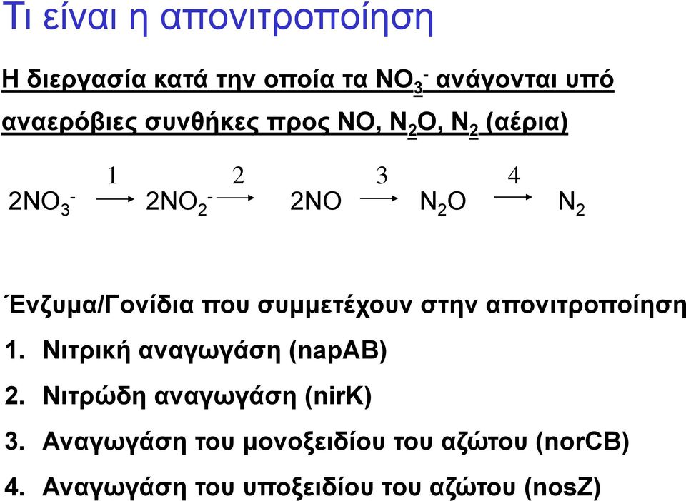 που συμμετέχουν στην απονιτροποίηση 1. Νιτρική αναγωγάση (napab) 2.