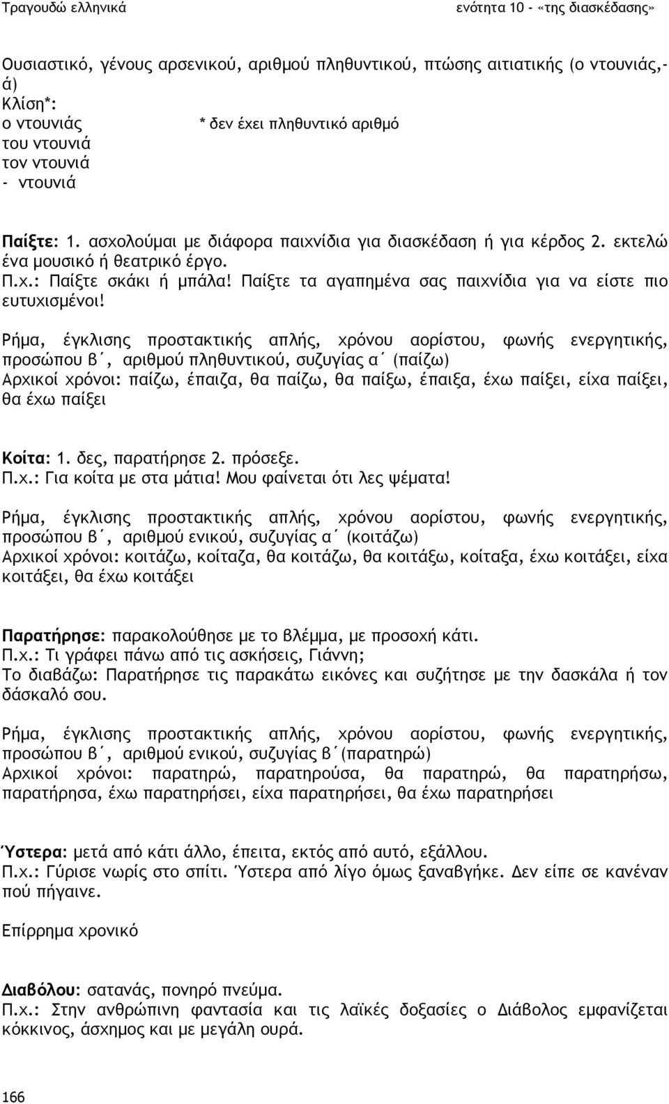 Ρήµα, έγκλισης προστακτικής απλής, χρόνου αορίστου, φωνής ενεργητικής, προσώπου β, αριθµού πληθυντικού, συζυγίας α (παίζω) Αρχικοί χρόνοι: παίζω, έπαιζα, θα παίζω, θα παίξω, έπαιξα, έχω παίξει, είχα