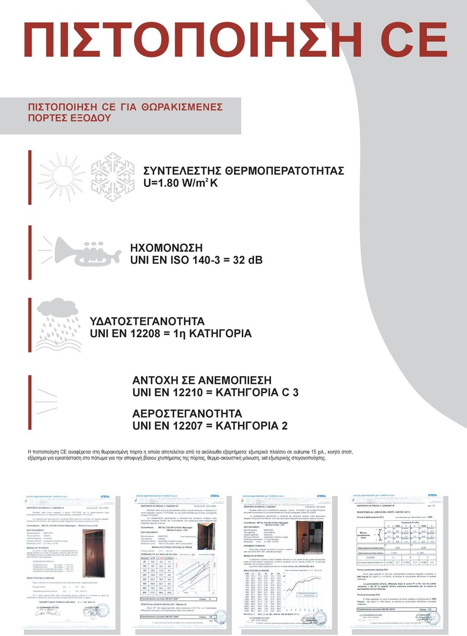 ΑΕΡΟΣΤΕΓΑΝΟΤΗΤΑ UNI EN 12207 = ΚΑΤΗΓΟΡΙΑ 2 Η πιστοποίηση CE αναφέρεται στη θωρακισμένη πόρτα η οποία αποτελείται από τα ακόλουθα εξαρτήματα: