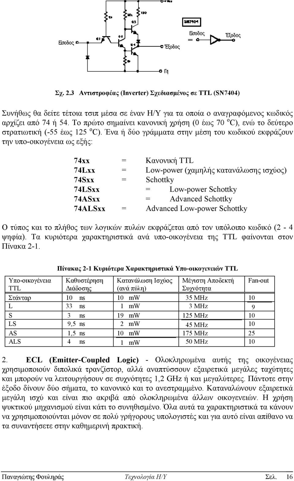 Ένα ή δύο γράμματα στην μέση του κωδικού εκφράζουν την υπο-οικογένεια ως εξής: 74xx = Κανονική TTL 74Lxx = Low-power (χαμηλής κατανάλωσης ισχύος) 74Sxx = Schottky 74LSxx = Low-power Schottky 74ASxx =