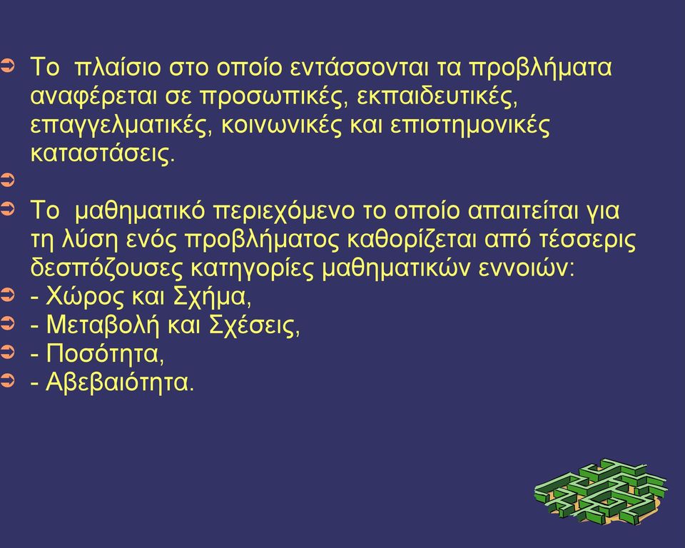 Το μαθηματικό περιεχόμενο το οποίο απαιτείται για τη λύση ενός προβλήματος καθορίζεται