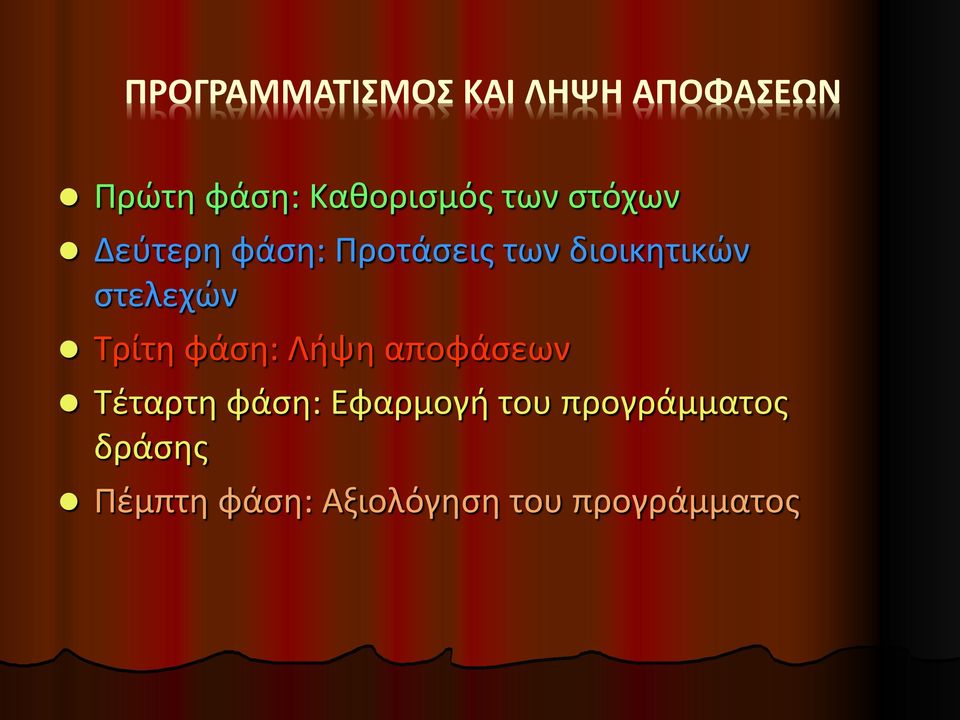 στελεχών Τρίτη φάση: Λήψη αποφάσεων Τέταρτη φάση: