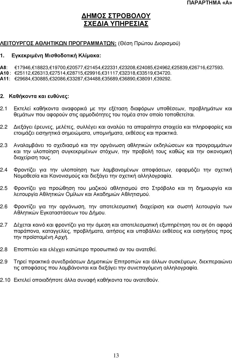 Α11: 29684, 30885, 32086, 33287, 34488, 35689, 36890, 38091, 39292. 2. Καθήκοντα και ευθύνες: 2.