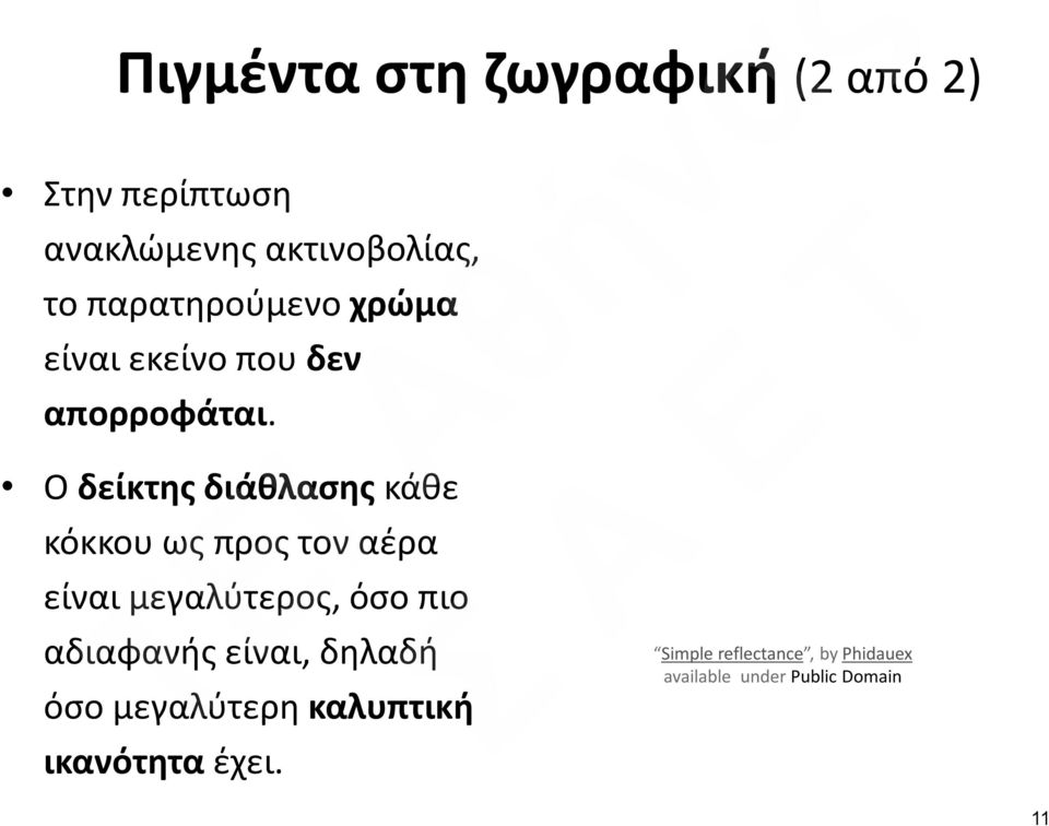 Ο δείκτης διάθλασης κάθε κόκκου ως προς τον αέρα είναι μεγαλύτερος, όσο πιο