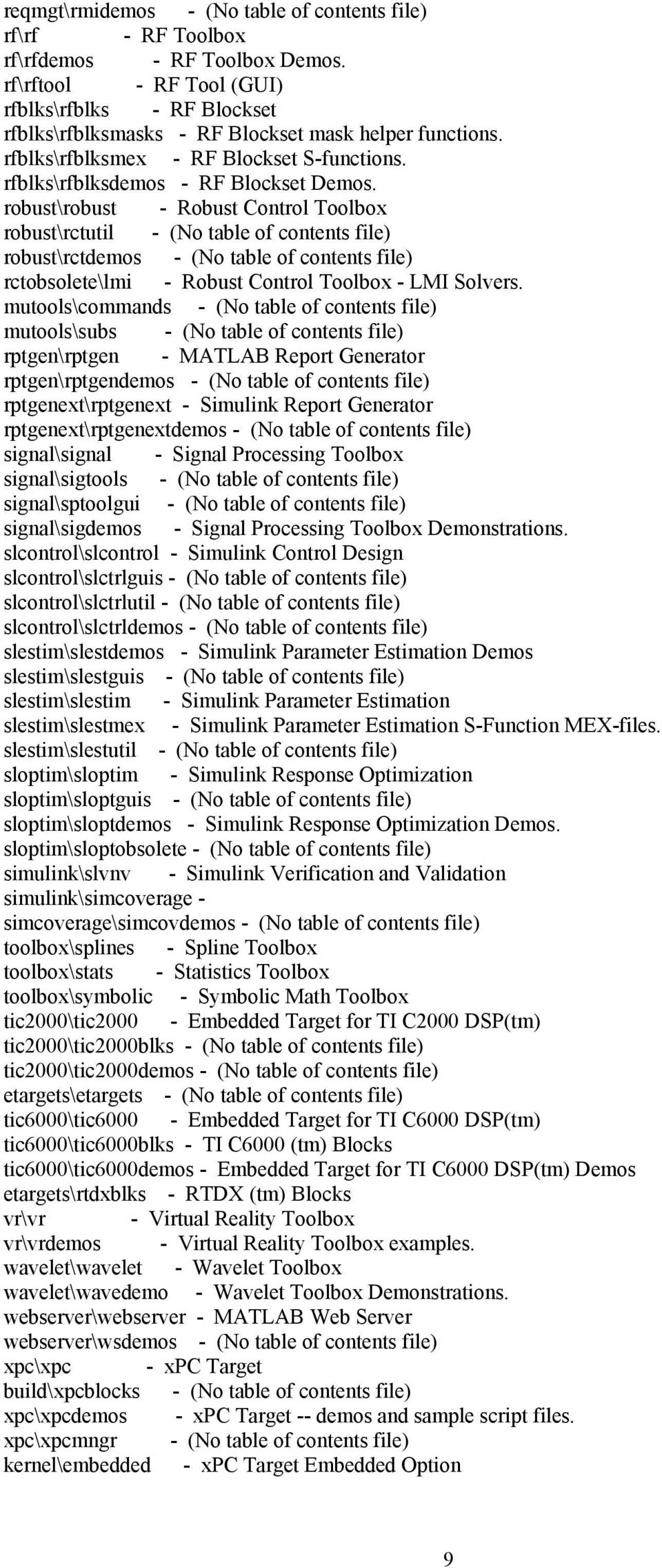 robust\robust - Robust Control Toolbox robust\rctutil - (No table of contents file) robust\rctdemos - (No table of contents file) rctobsolete\lmi - Robust Control Toolbox - LMI Solvers.