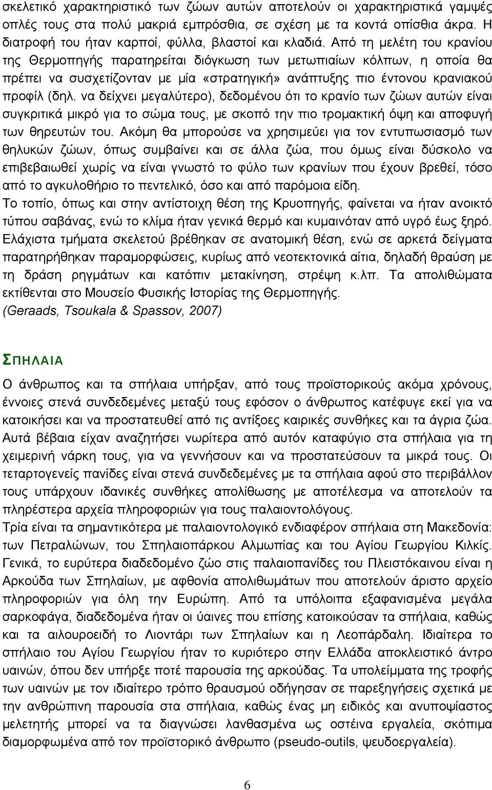 Από τη μελέτη του κρανίου της Θερμοπηγής παρατηρείται διόγκωση των μετωπιαίων κόλπων, η οποία θα πρέπει να συσχετίζονταν με μία «στρατηγική» ανάπτυξης πιο έντονου κρανιακού προφίλ (δηλ.