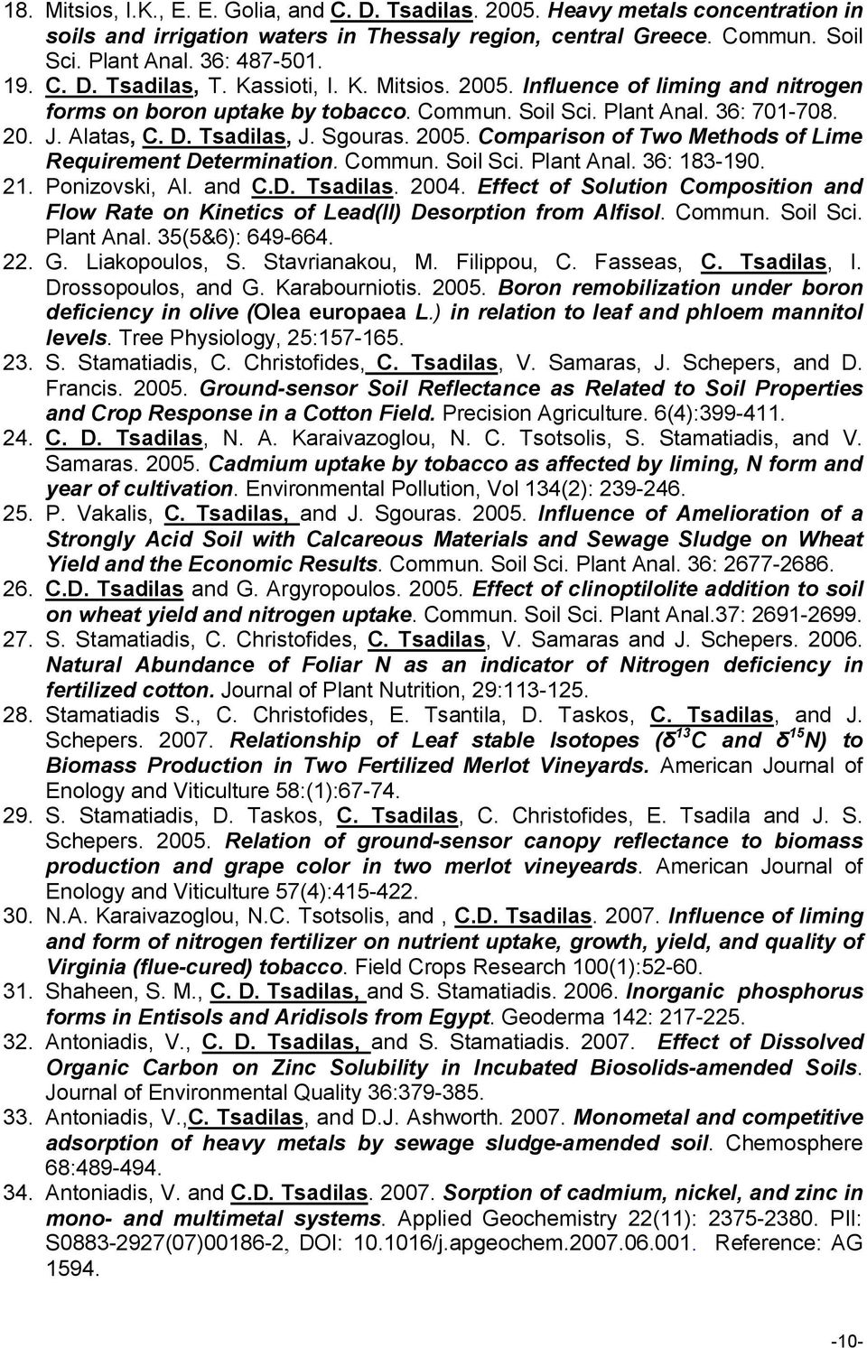 Sgouras. 2005. Comparison of Two Methods of Lime Requirement Determination. Commun. Soil Sci. Plant Anal. 36: 183-190. 21. Ponizovski, Al. and C.D. Tsadilas. 2004.