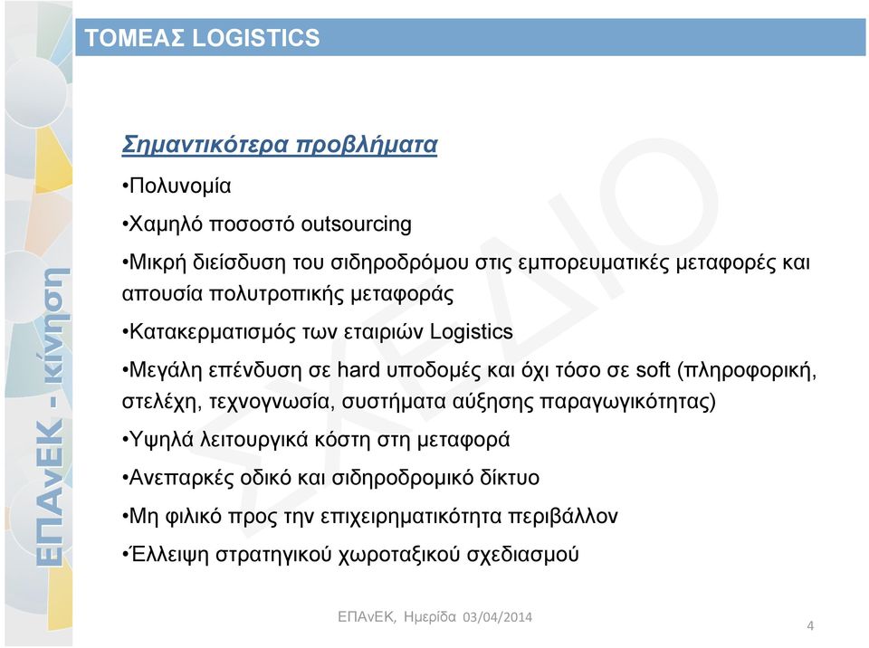 όχι τόσο σε soft (πληροφορική, στελέχη, τεχνογνωσία, συστήματα αύξησης παραγωγικότητας) Υψηλά λειτουργικά κόστη στη