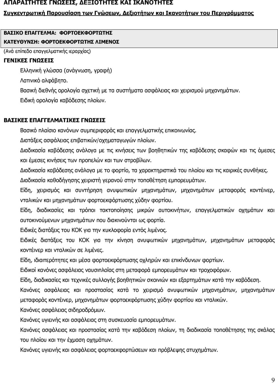 Ειδική ορολογία καβόδεσης πλοίων. ΒΑΣΙΚΕΣ ΓΝΩΣΕΙΣ Βασικό πλαίσιο κανόνων συμπεριφοράς και επαγγελματικής επικοινωνίας. Διατάξεις ασφάλειας επιβατικών/οχηματαγωγών πλοίων.