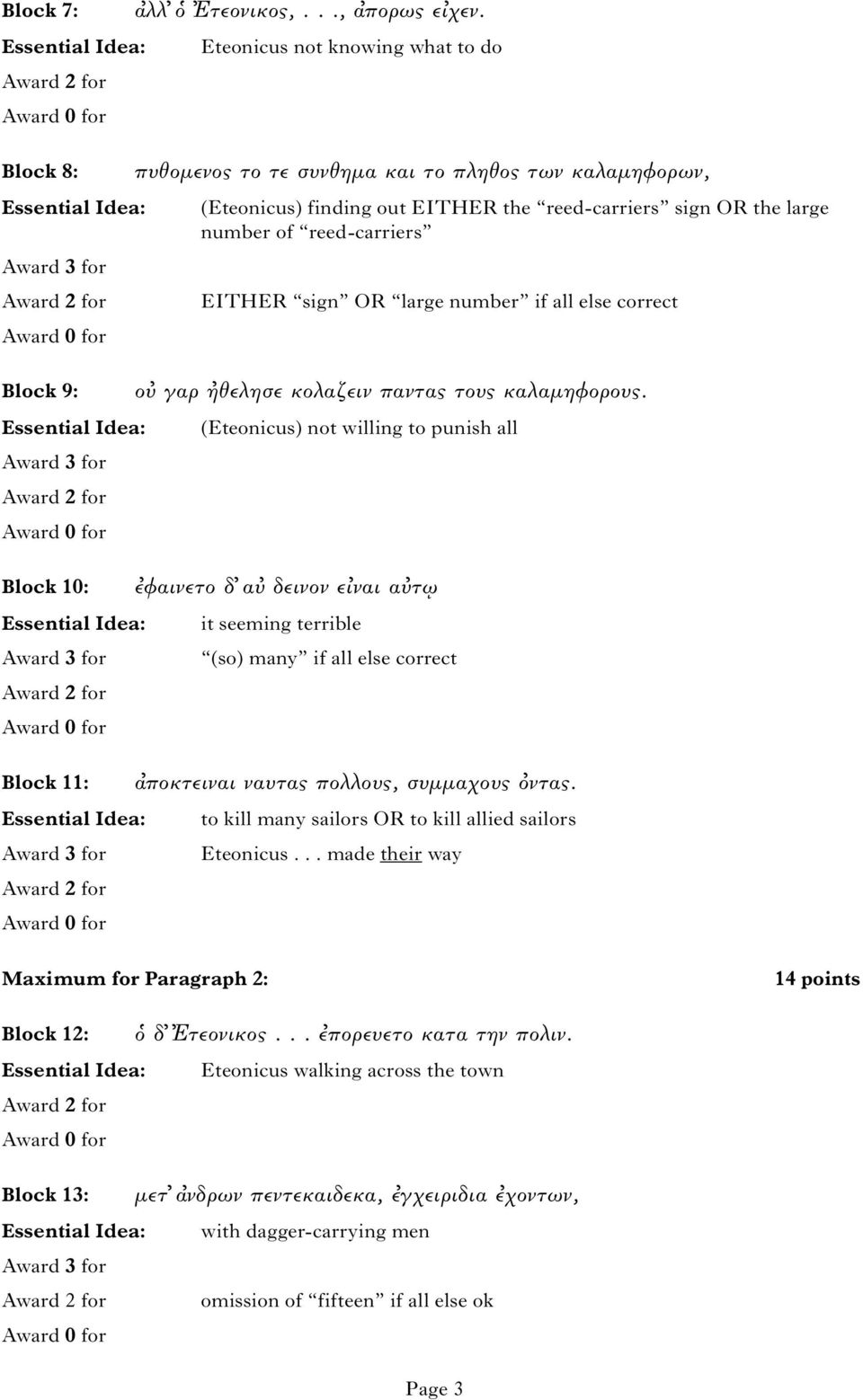 OR large number if all else correct Block 9: ο γαρ θελησε κολαζειν παντας τους καλαµηφορους.