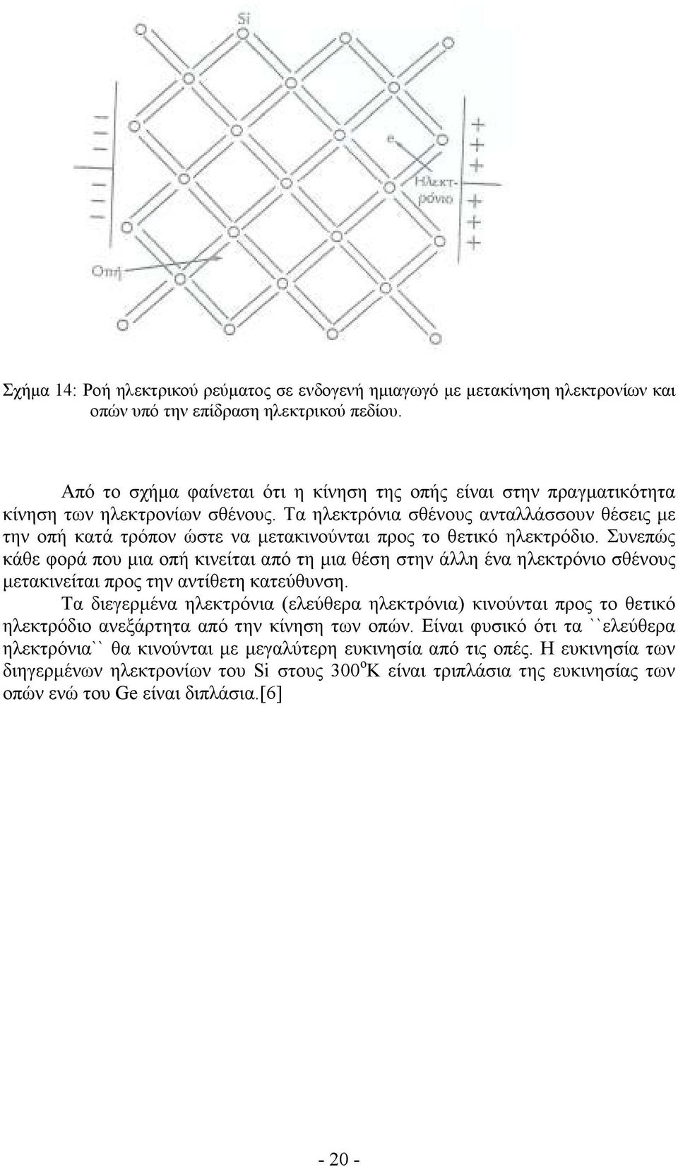 Τα ηλεκτρόνια σθένους ανταλλάσσουν θέσεις µε την οπή κατά τρόπον ώστε να µετακινούνται προς το θετικό ηλεκτρόδιο.