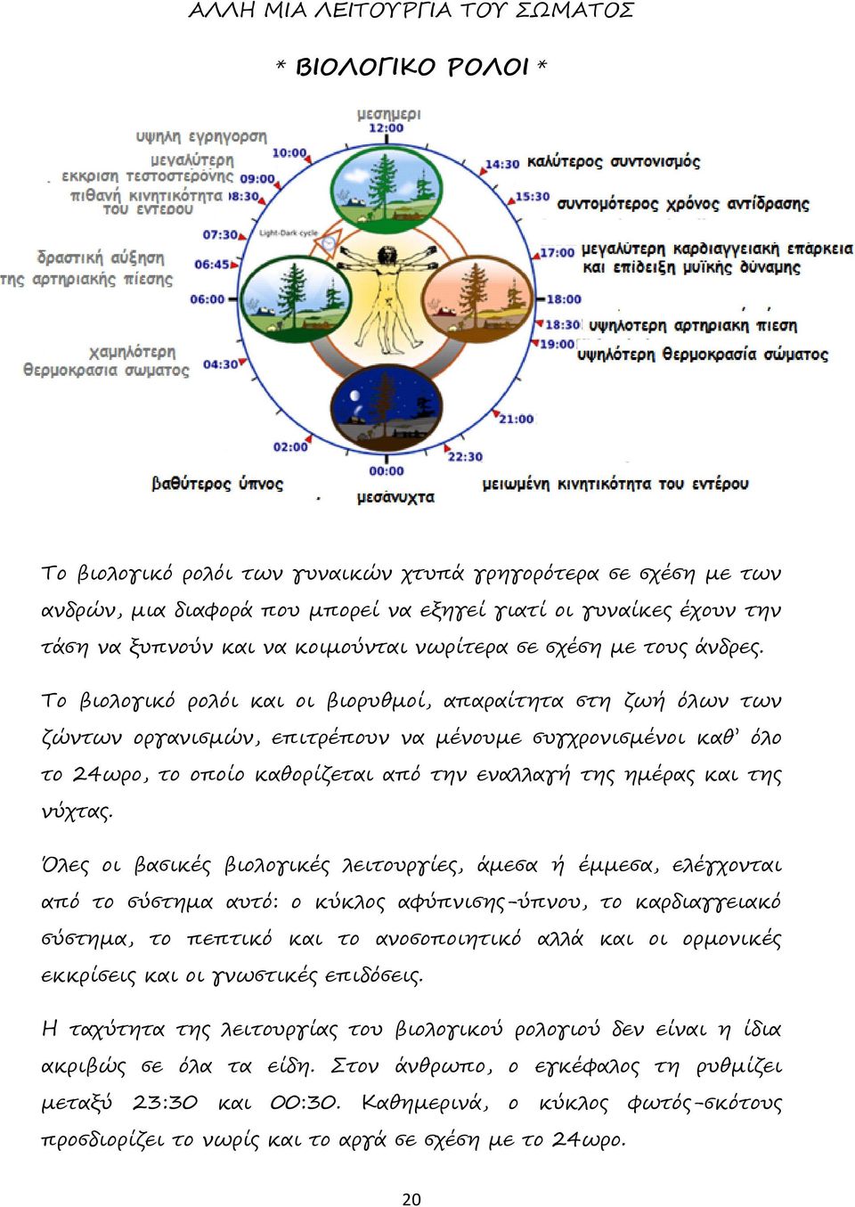 Το βιολογικό ρολόι και οι βιορυθμοί, απαραίτητα στη ζωή όλων των ζώντων οργανισμών, επιτρέπουν να μένουμε συγχρονισμένοι καθ όλο το 24ωρο, το οποίο καθορίζεται από την εναλλαγή της ημέρας και της