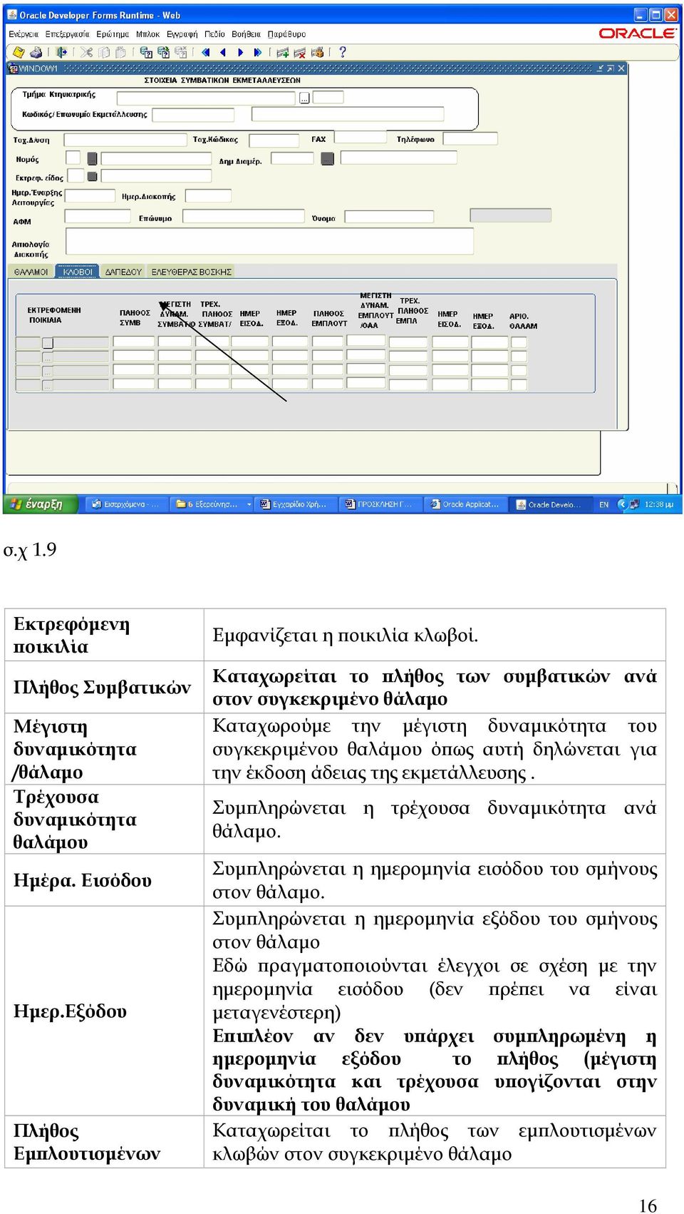 Συμπληρώνεται η τρέχουσα δυναμικότητα ανά θάλαμο. Συμπληρώνεται η ημερομηνία εισόδου του σμήνους στον θάλαμο.