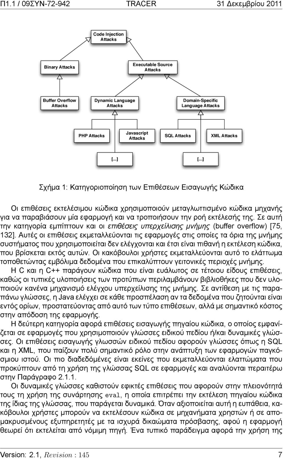 ..] Σχήμα 1: Κατηγοριοποίηση των Επιθέσεων Εισαγωγής Κώδικα Οι επιθέσεις εκτελέσιμου κώδικα χρησιμοποιούν μεταγλωττισμένο κώδικα μηχανής για να παραβιάσουν μία εφαρμογή και να τροποιήσουν την ροή