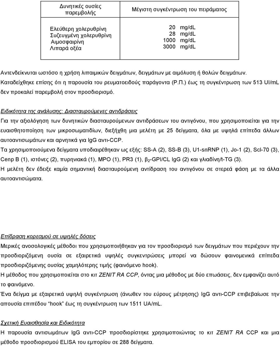 ) έως τη συγκέντρωση των 513 UI/mL δεν προκαλεί παρεµβολή στον προσδιορισµό.