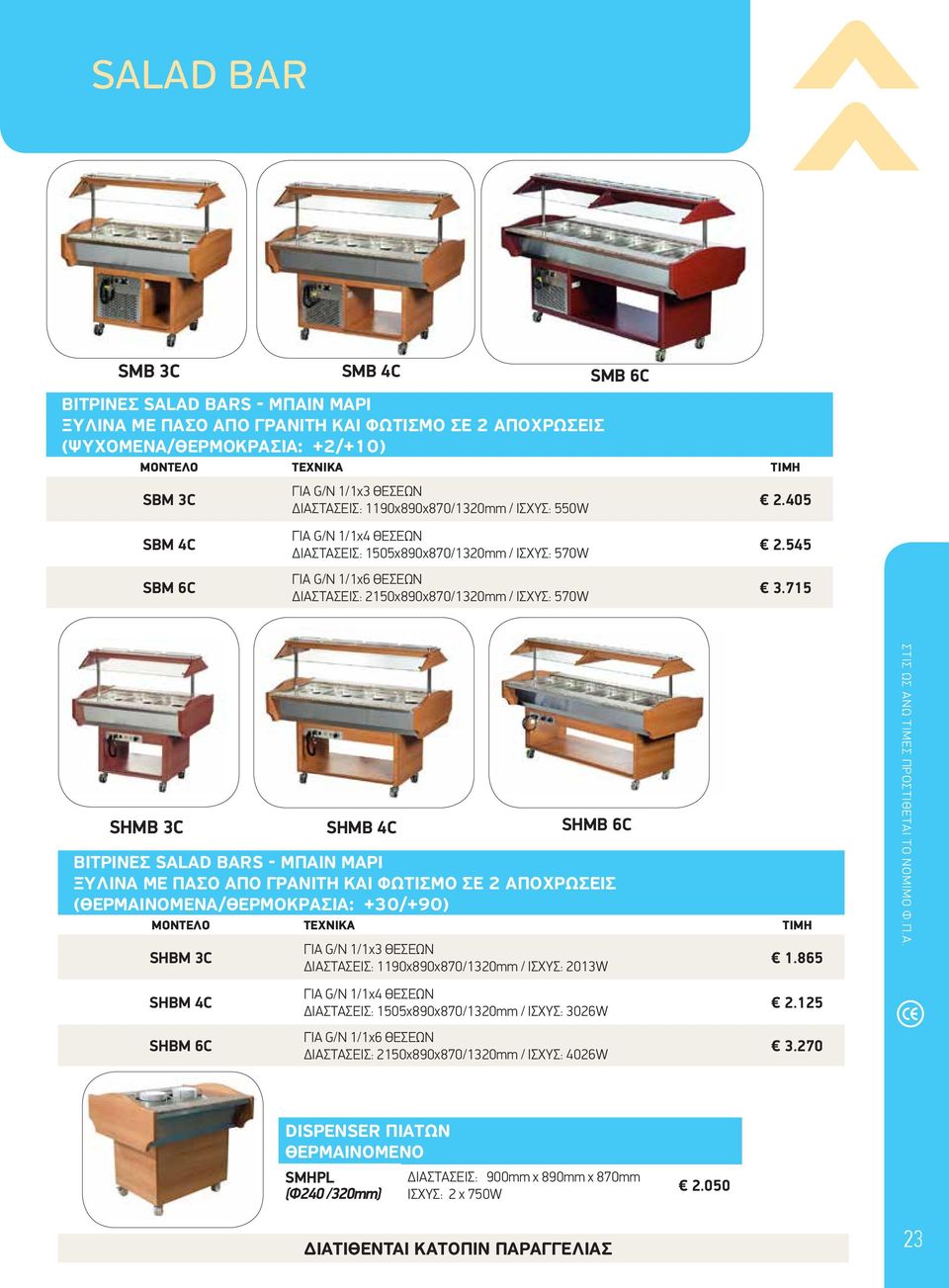 405 SBM 4C SBM 6C ΓΙΑ G/N 1/1x4 ΘΕΣΕΩΝ ΔΙΑΣΤΑΣΕΙΣ: 1505x890x870/1320mm / ΙΣΧΥΣ: 570W ΓΙΑ G/N 1/1x6 ΘΕΣΕΩΝ ΔΙΑΣΤΑΣΕΙΣ: 2150x890x870/1320mm / ΙΣΧΥΣ: 570W 2.545 3.