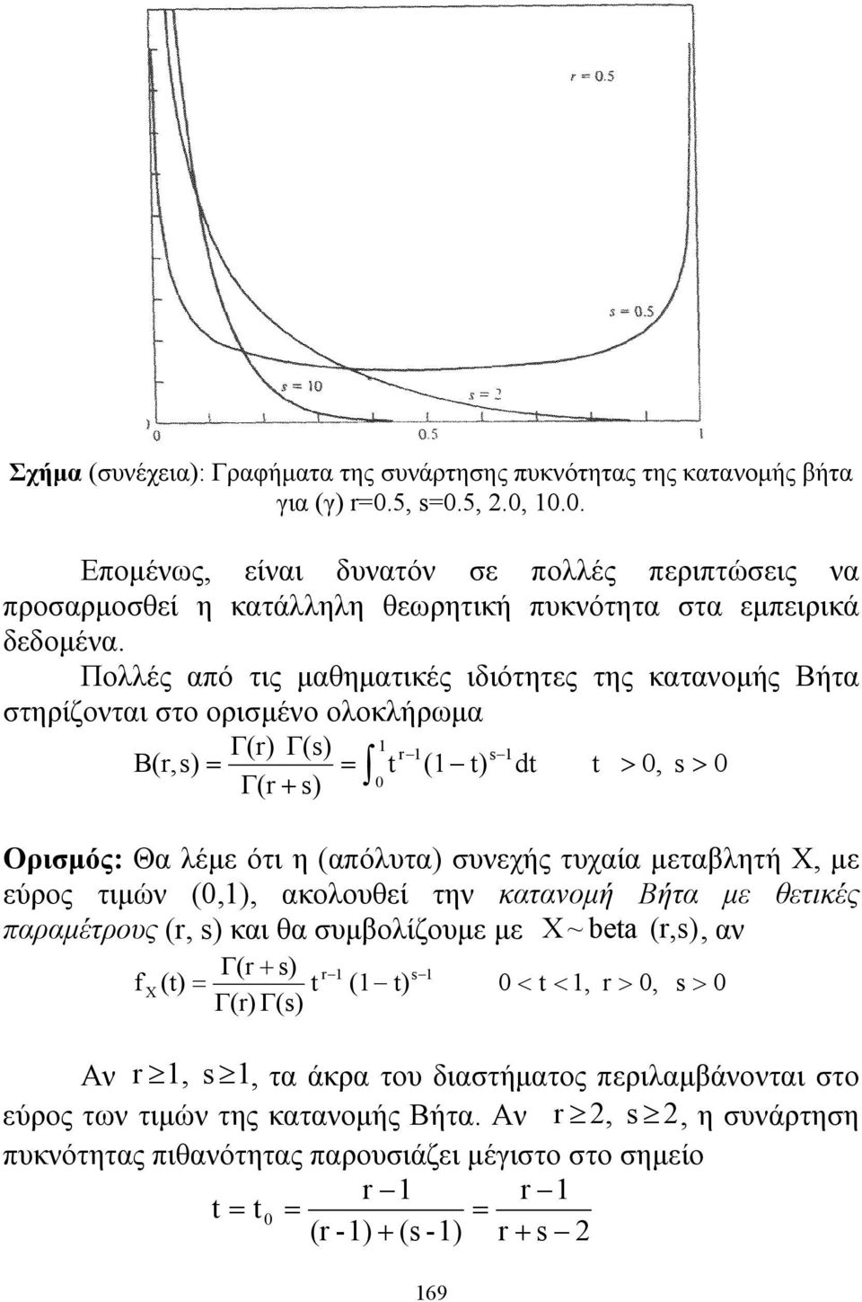 Πολλές από τις μαθηματικές ιδιότητες της κατανομής Βήτα στηρίζονται στο ορισμένο ολοκλήρωμα Γ(r) Γ(s) r s B(r,s) t ( t) dt t > 0, s > 0 Γ(r + s) 0 Ορισμός: Θα λέμε ότι η (απόλυτα) συνεχής τυχαία