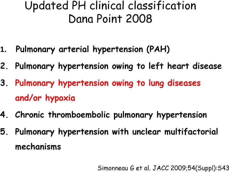 Pulmonary hypertension owing to left heart disease 3.
