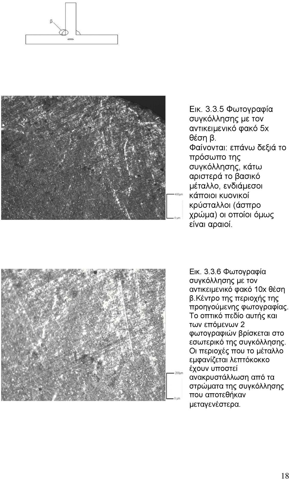 όμως είναι αραιοί. Εικ. 3.3.6 Φωτογραφία συγκόλλησης με τον αντικειμενικό φακό 10x θέση β.κέντρο της περιοχής της προηγούμενης φωτογραφίας.