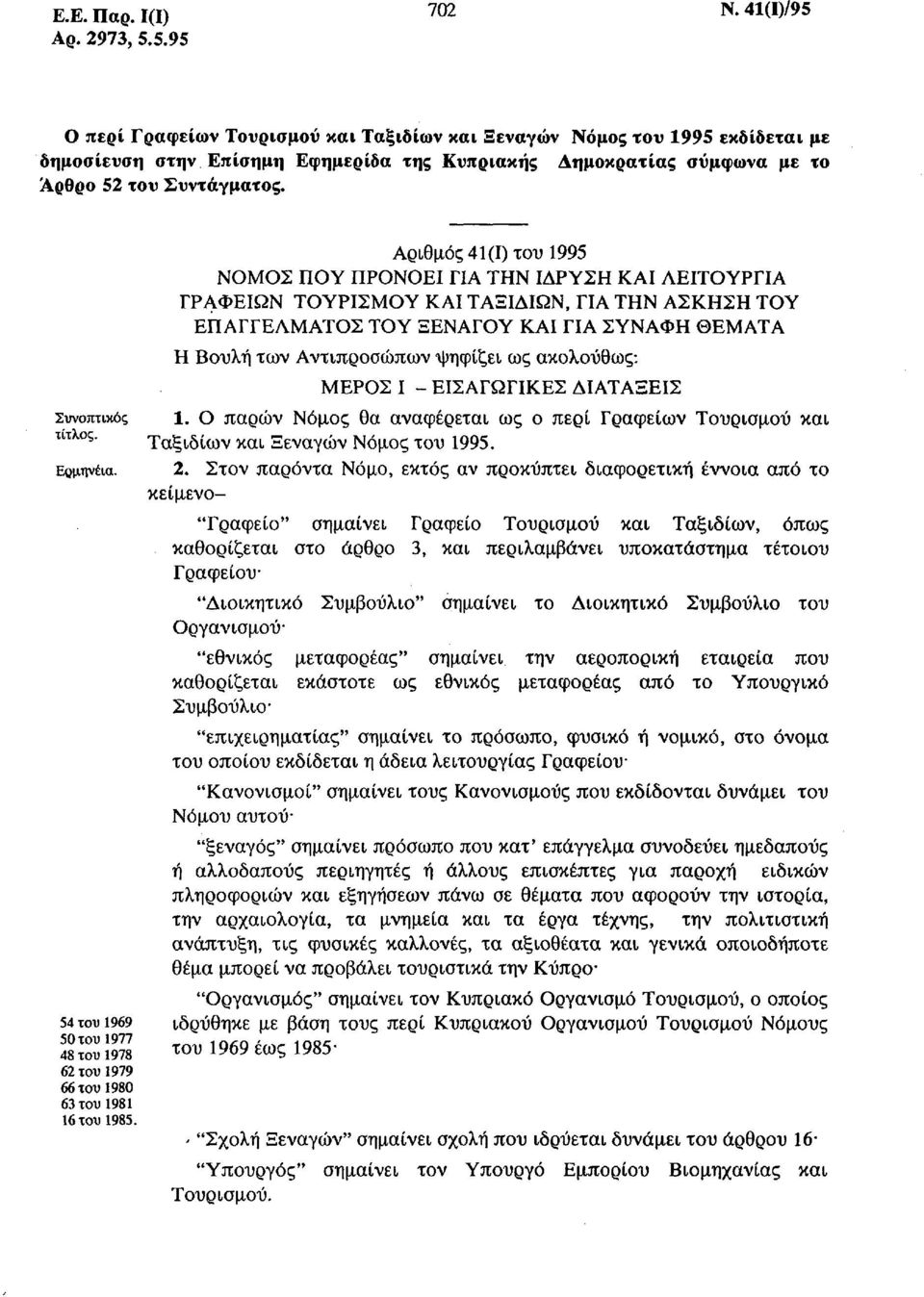 Συνοπτικός τίτλος. Ερμηνεία. 54 του 1969 50 του 1977 48 του 1978 62 του 1979 66 του 1980 63 του 1981 16 του 1985.