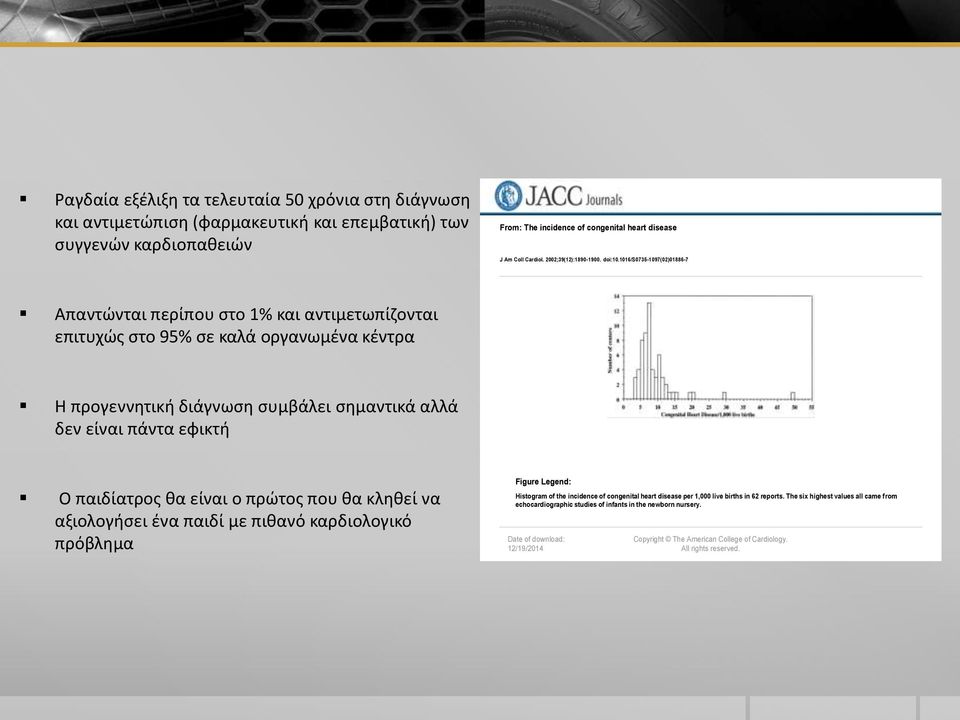 1016/s0735-1097(02)01886-7 Απαντώνται περίπου στο 1% και αντιμετωπίζονται επιτυχώς στο 95% σε καλά οργανωμένα κέντρα H προγεννητική διάγνωση συμβάλει σημαντικά αλλά δεν είναι πάντα εφικτή Ο