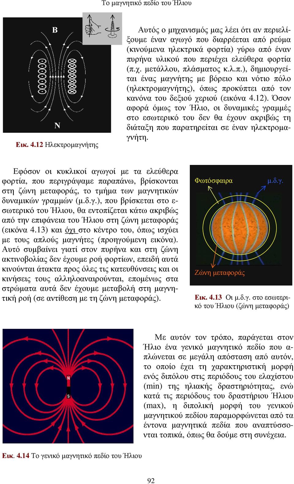 Όσον αφορά όµως τον Ήλιο, οι δυναµικές γραµµές στο εσωτερικό του δεν θα έχουν ακριβώς τη διάταξη που παρατηρείται σε έναν ηλεκτροµαγνήτη.