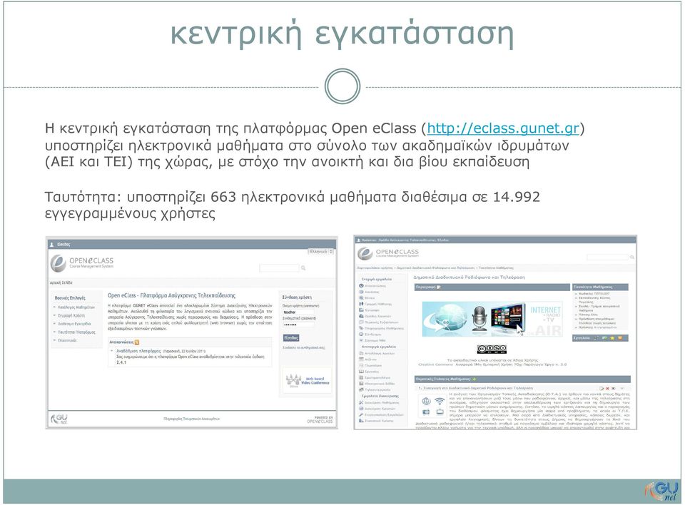gr) υποστηρίζει ηλεκτρονικά µαθήµατα στο σύνολο των ακαδηµαϊκών ιδρυµάτων (ΑΕΙ