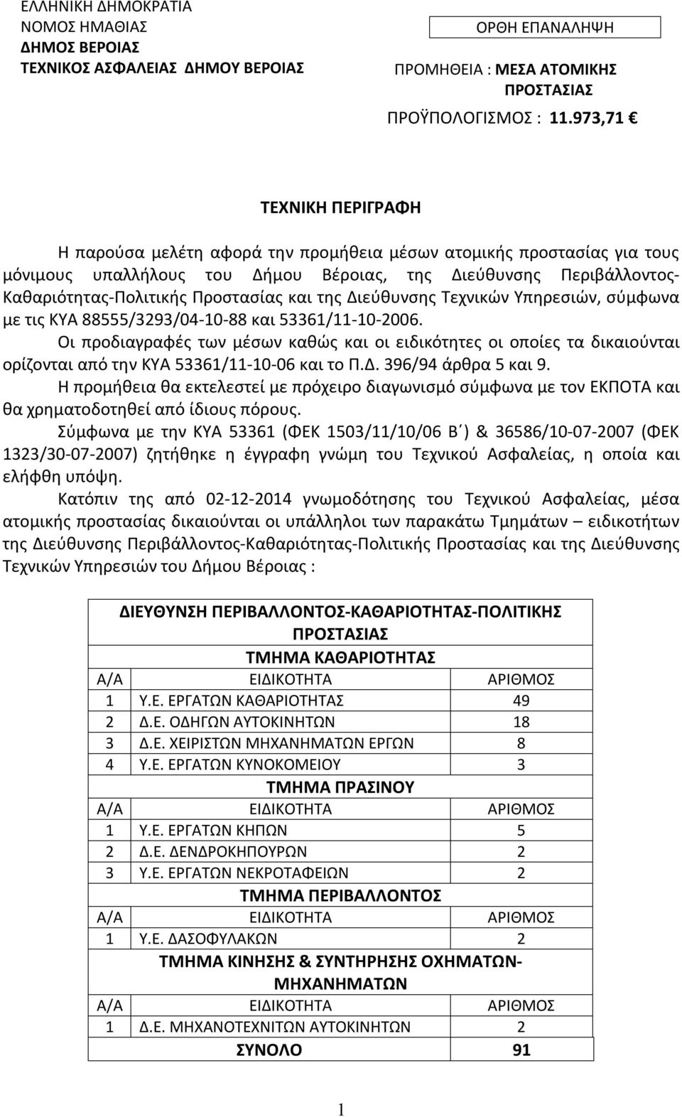 και της Διεύθυνσης Τεχνικών Υπηρεσιών, σύμφωνα με τις ΚΥΑ 88555/3293/04-10-88 και 53361/11-10-2006.