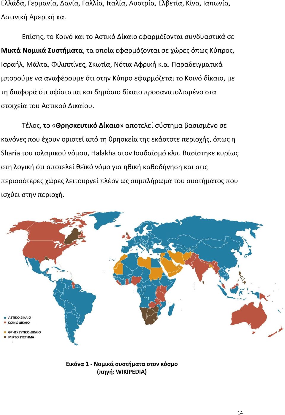 Τέλος, το «Θρησκευτικό Δίκαιο» αποτελεί σύστημα βασισμένο σε κανόνες που έχουν οριστεί από τη θρησκεία της εκάστοτε περιοχής, όπως η Sharia του ισλαμικού νόμου, Halakha στον Ιουδαϊσμό κλπ.