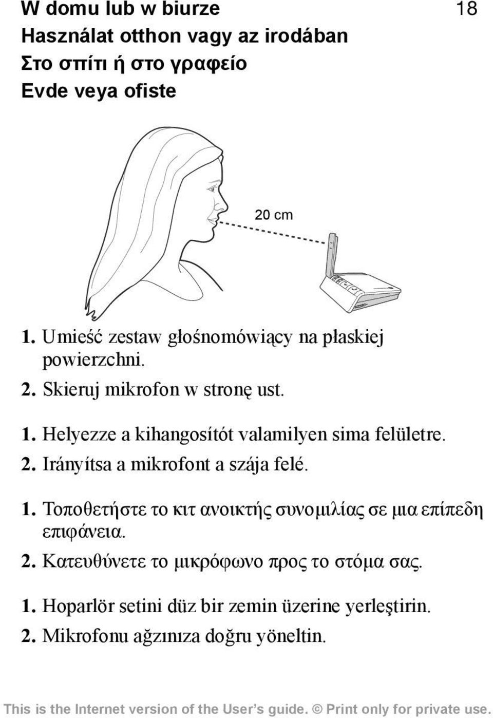 Helyezze a kihangosítót valamilyen sima felületre. 2. Irányítsa a mikrofont a szája felé. 1.