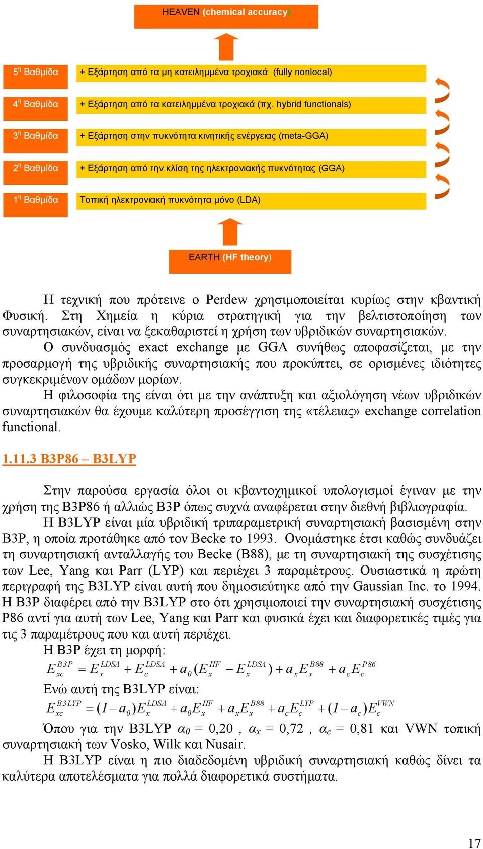 πυκνότητα μόνο (LDA) EARTH (HF theory) Η τεχνική που πρότεινε ο Perdew χρησιμοποιείται κυρίως στην κβαντική Φυσική.