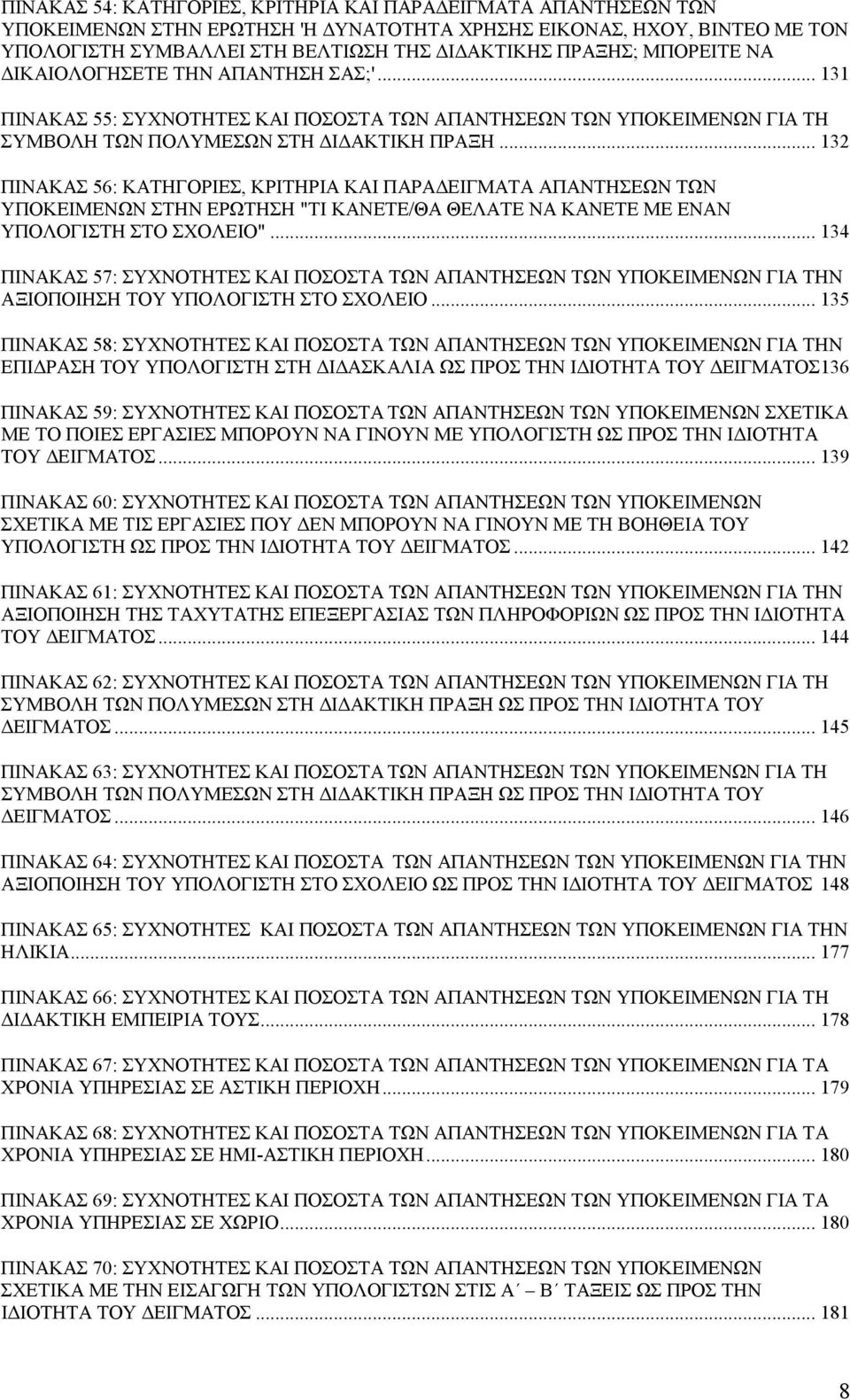 .. 132 ΠΙΝΑΚΑΣ 56: ΚΑΤΗΓΟΡΙΕΣ, ΚΡΙΤΗΡΙΑ ΚΑΙ ΠΑΡΑ ΕΙΓΜΑΤΑ ΑΠΑΝΤΗΣΕΩΝ ΤΩΝ ΥΠΟΚΕΙΜΕΝΩΝ ΣΤΗΝ ΕΡΩΤΗΣΗ "ΤΙ ΚΑΝΕΤΕ/ΘΑ ΘΕΛΑΤΕ ΝΑ ΚΑΝΕΤΕ ΜΕ ΕΝΑΝ ΥΠΟΛΟΓΙΣΤΗ ΣΤΟ ΣΟΛΕΙΟ".