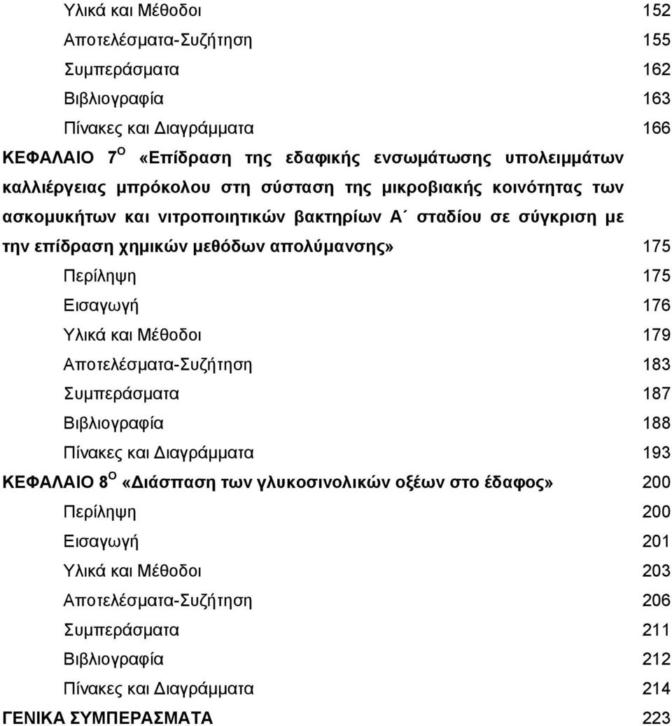 175 Περίληψη 175 Εισαγωγή 176 Υλικά και Μέθοδοι 179 Αποτελέσματα-Συζήτηση 183 Συμπεράσματα 187 Βιβλιογραφία 188 Πίνακες και Διαγράμματα 193 ΚΕΦΑΛΑΙΟ 8 Ο «Διάσπαση των