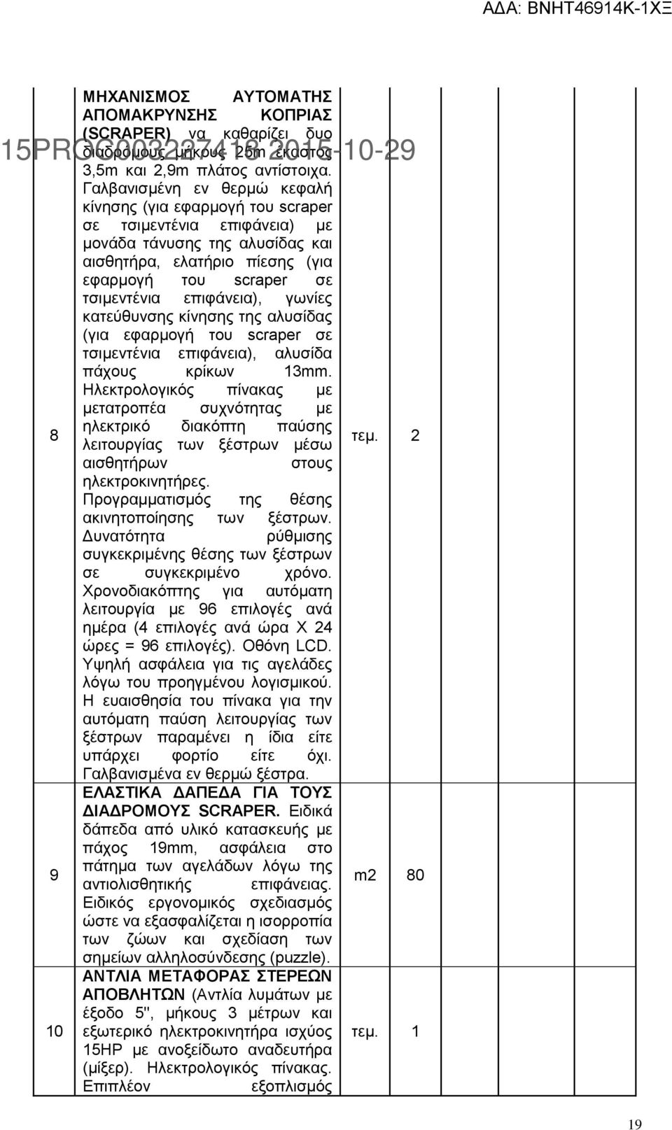 επιφάνεια), γωνίες κατεύθυνσης κίνησης της αλυσίδας (για εφαρμογή του scraper σε τσιμεντένια επιφάνεια), αλυσίδα πάχους κρίκων 13mm.