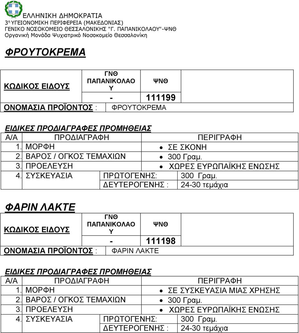 0 Γραμ. 3. ΠΡΟΕΛΕΣΗ ΧΩΡΕΣ ΕΡΩΠΑΪΚΗΣ ΕΝΩΣΗΣ 4. ΣΣΚΕΑΣΙΑ ΠΡΩΤΟΓΕΝΗΣ: 300 Γραμ.