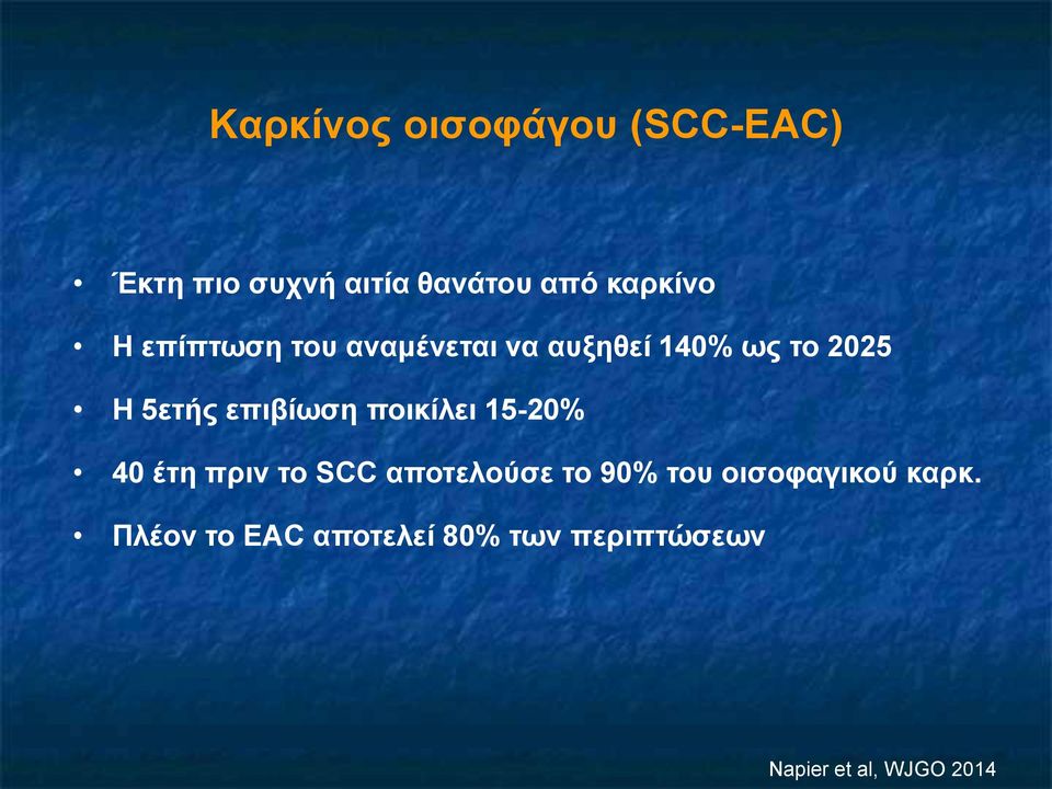 ποικίλει 15-20% 40 έτη πριν το SCC αποτελούσε το 90% του οισοφαγικού