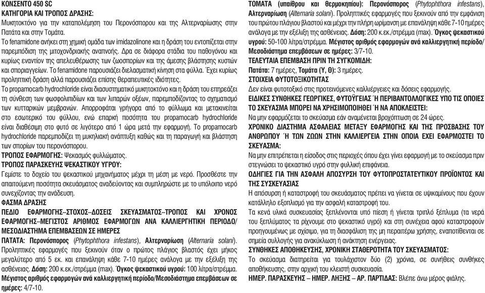 Δρα σε διάφορα στάδια του παθογόνου και κυρίως εναντίον της απελευθέρωσης των ζωοσπορίων και της άμεσης βλάστησης κυστών και σποριαγγείων. Το fenamidone παρουσιάζει διελασματική κίνηση στα φύλλα.
