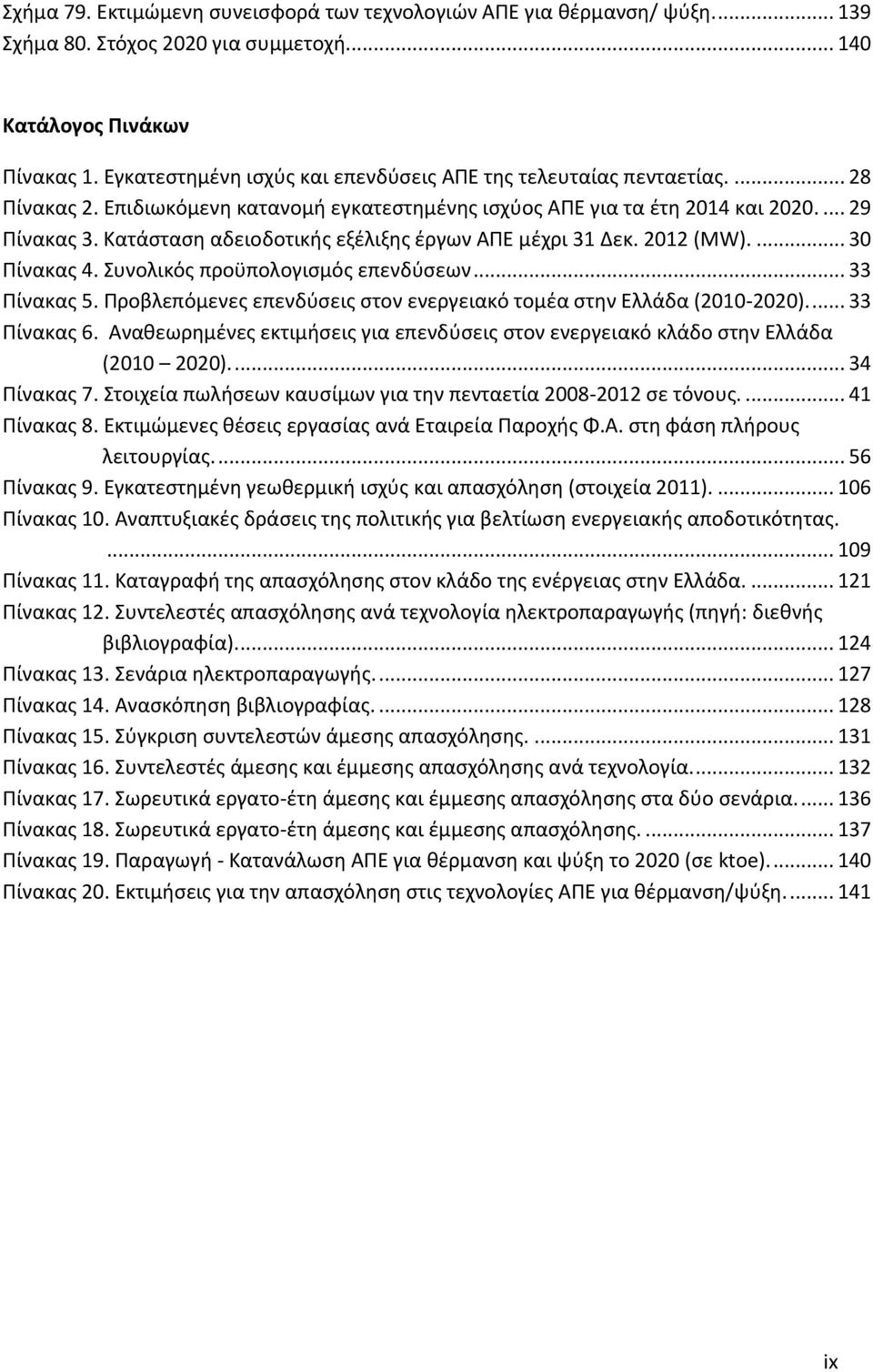 Κατάσταση αδειοδοτικής εξέλιξης έργων ΑΠΕ μέχρι 31 Δεκ. 2012 (ΜW).... 30 Πίνακας 4. Συνολικός προϋπολογισμός επενδύσεων... 33 Πίνακας 5.