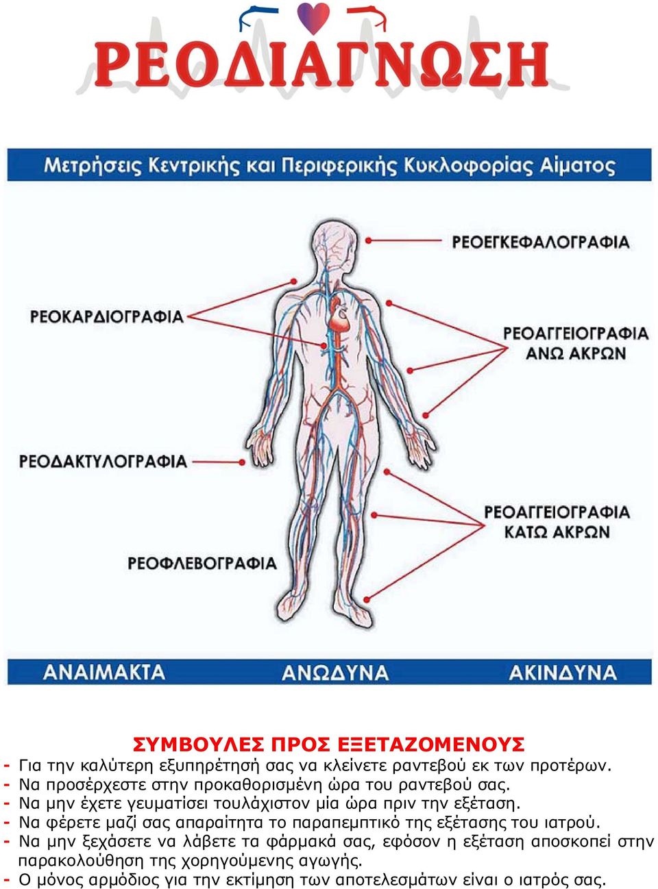 - Να φέρετε μαζί σας απαραίτητα το παραπεμπτικό της εξέτασης του ιατρού.