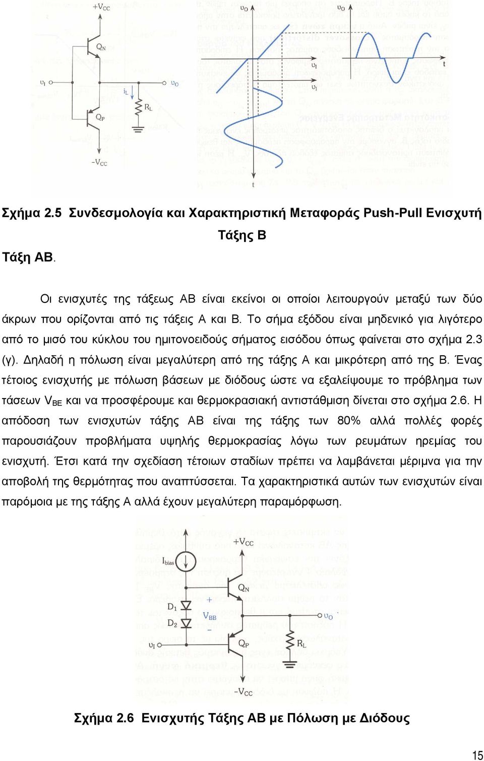 Το σήµα εξόδου είναι µηδενικό για λιγότερο από το µισό του κύκλου του ηµιτονοειδούς σήµατος εισόδου όπως φαίνεται στο σχήµα 2.3 (γ).