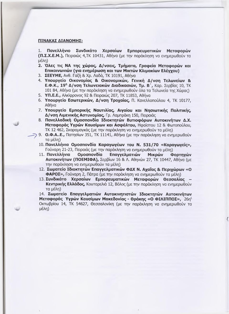 Υπουργείο Οικονομίας & Οικονομικών, Γενική Δ/νση Τελωνείων & Ε.Φ.Κ., 19η Δ/νση Τελωνειακών Διαδικασιών, Τμ. Β', Καρ.