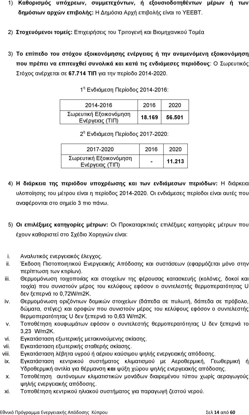 τις ενδιάμεσες περιόδους: Ο Σωρευτικός Στόχος ανέρχεται σε 67.714 ΤΙΠ για την περίοδο 2014-2020. 1 η Ενδιάμεση Περίοδος 2014-2016: 2014-2016 2016 2020 Σωρευτική Εξοικονόμηση Ενέργειας (ΤΙΠ) 18.169 56.