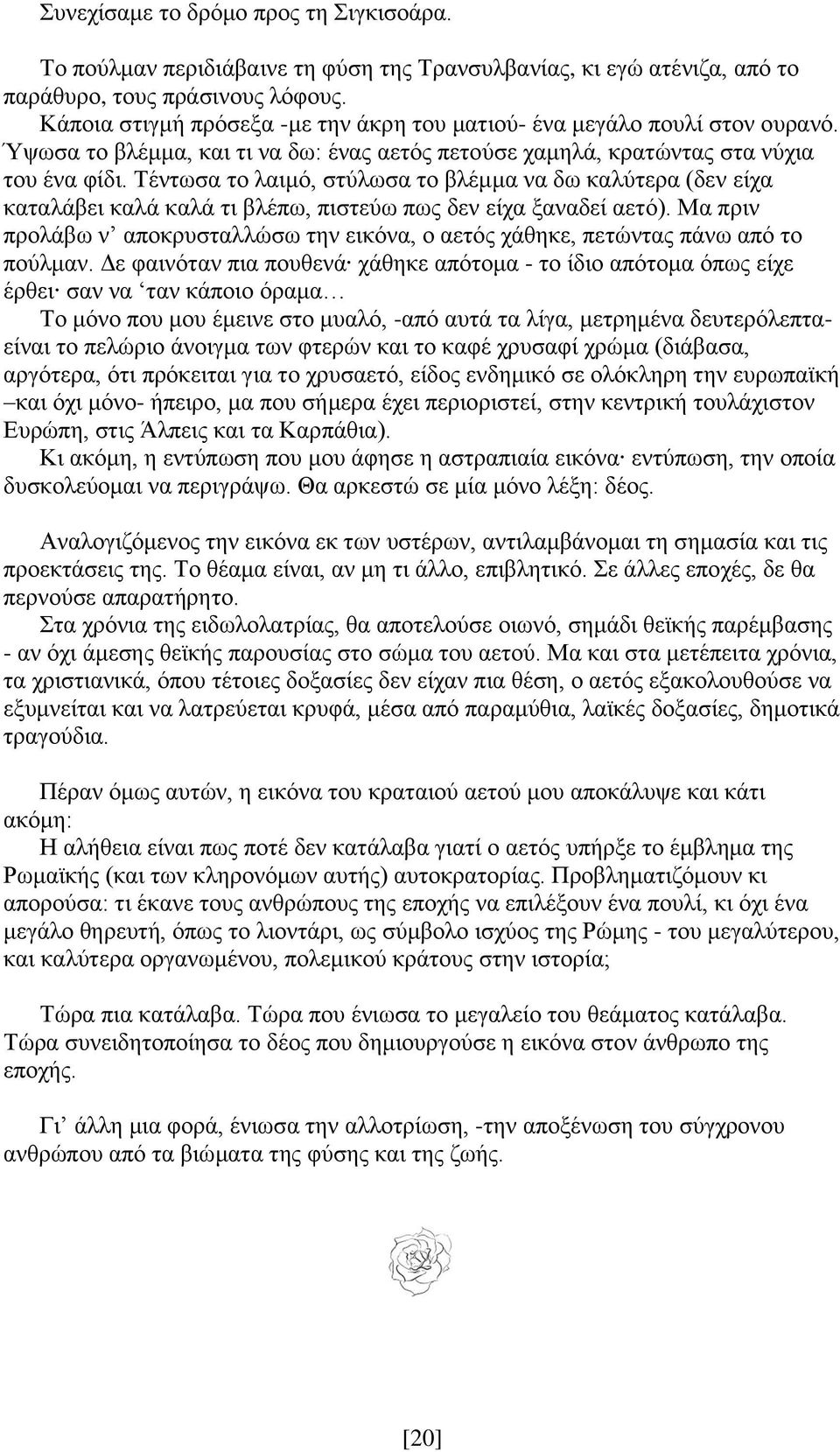 Τέντωσα το λαιμό, στύλωσα το βλέμμα να δω καλύτερα (δεν είχα καταλάβει καλά καλά τι βλέπω, πιστεύω πως δεν είχα ξαναδεί αετό).