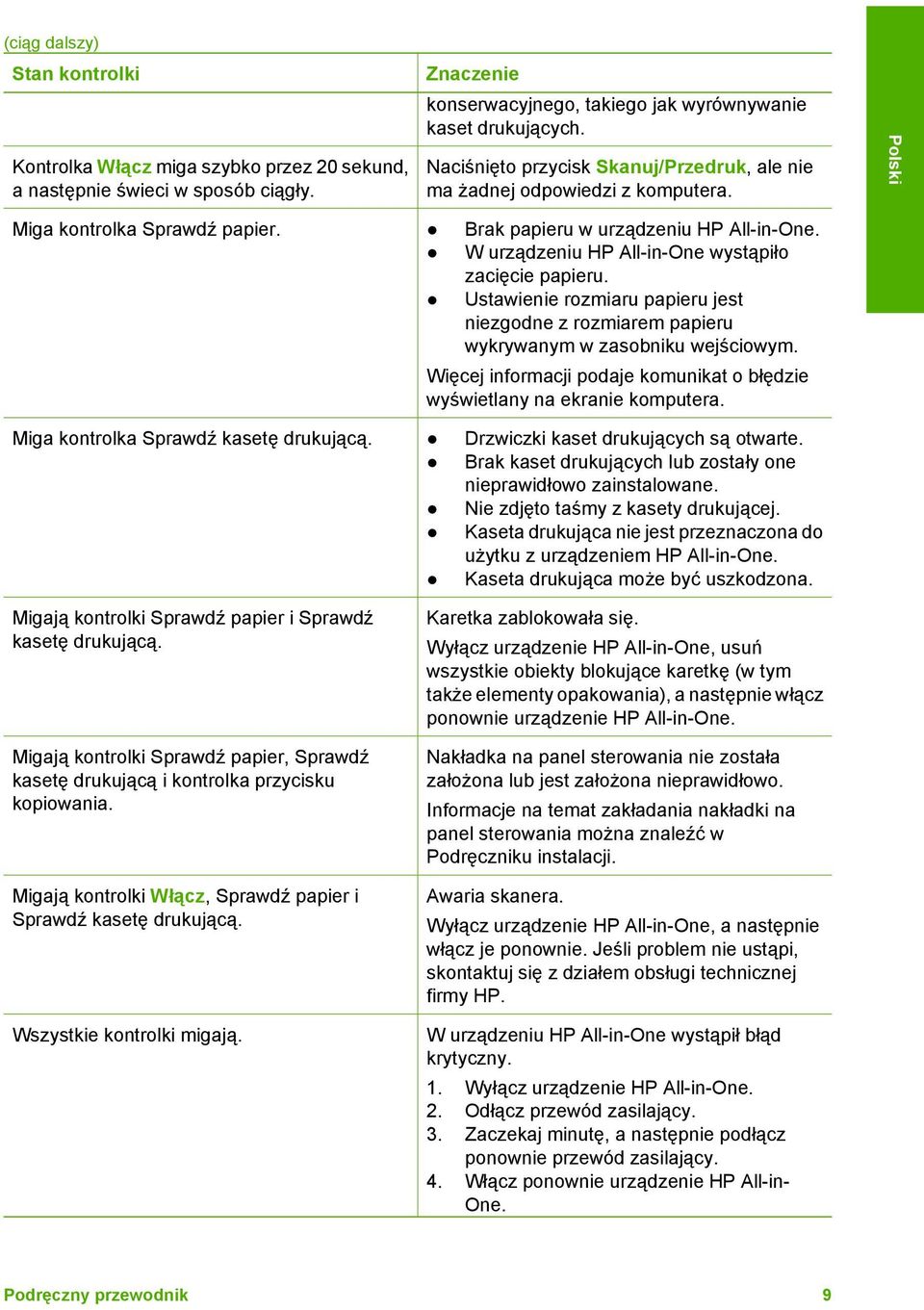 W urządzeniu HP All-in-One wystąpiło zacięcie papieru. Ustawienie rozmiaru papieru jest niezgodne z rozmiarem papieru wykrywanym w zasobniku wejściowym.