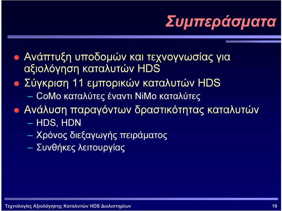 καταλύτες Ανάλυση παραγόντων δραστικότητας καταλυτών HDS, HDN Χρόνος